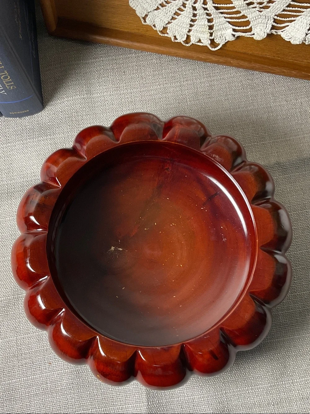 Vintage Carved Wood Pumpkin Lidded Bowl Fall Harvest Decore